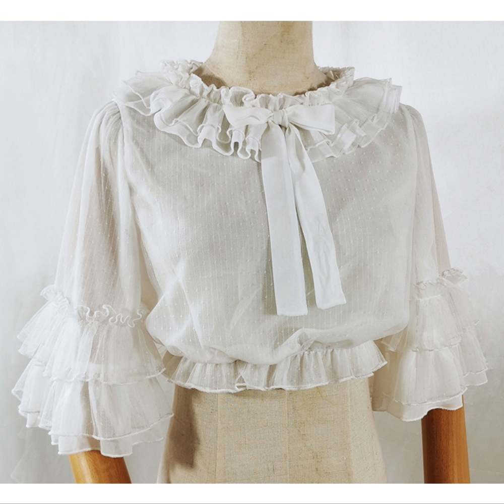 White Sakurada Fawn Short Sleeve Cotton Blouse XL